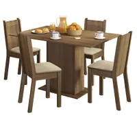 Conjunto Sala de Jantar Lexy Madesa Mesa Tampo de Madeira com 4 Cadeiras - Rustic/Sintético Bege