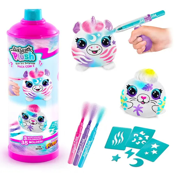 Conjunto de Artes - 2 Mini Pelucia - Surpresa - Para Pintar - Airbrush - Fun