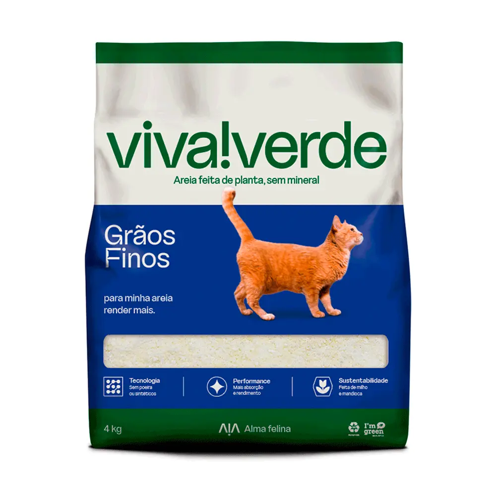 Areia Higiênica Biodegradável Milho e Mandioca Grãos Finos Viva Verde