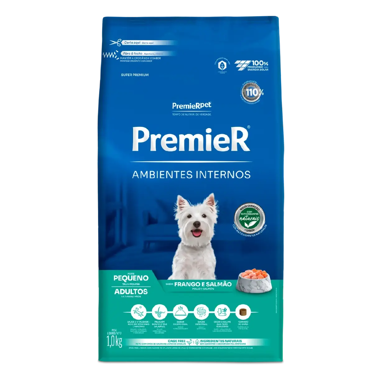 Ração Premier Ambientes Internos Cães Adultos Raças Pequenas Frango e Salmão