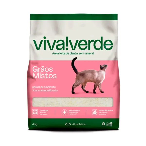 Areia Higiênica Biodegradável Milho e Mandioca Grãos Mistos Viva Verde