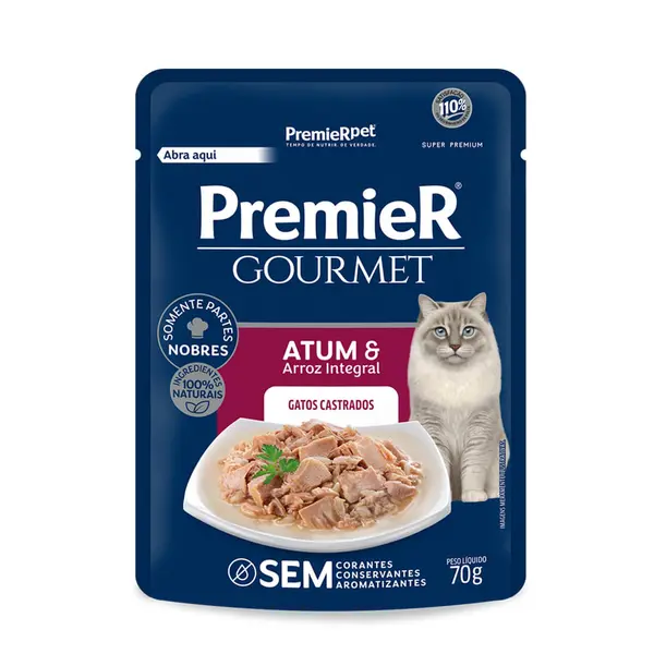Ração Úmida Premier Gourmet Gatos Castrados Atum e Arroz Integral