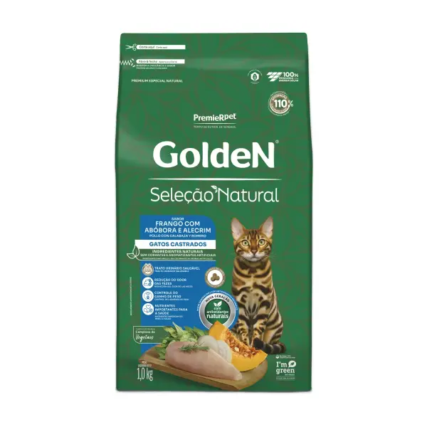 Ração Golden Seleção Natural Gatos Castrados Frango com Abóbora e Alecrim