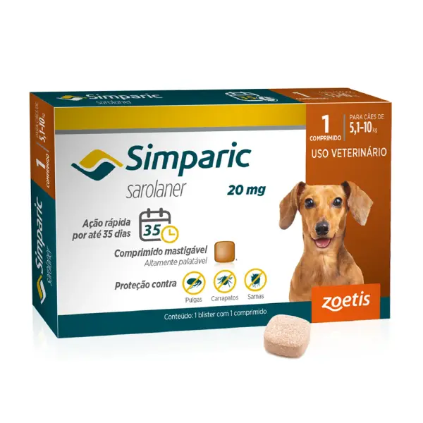 Antipulgas Simparic 20mg para Cães 5 a 10kg