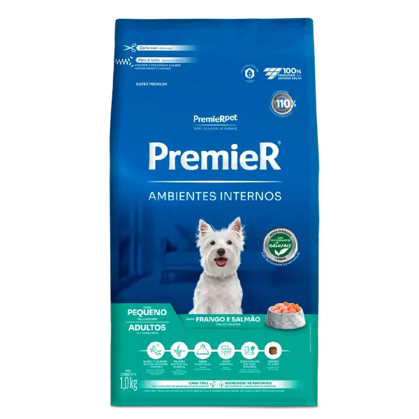 Ração Premier Ambientes Internos Cães Adultos Raças Pequenas Frango e Salmão
